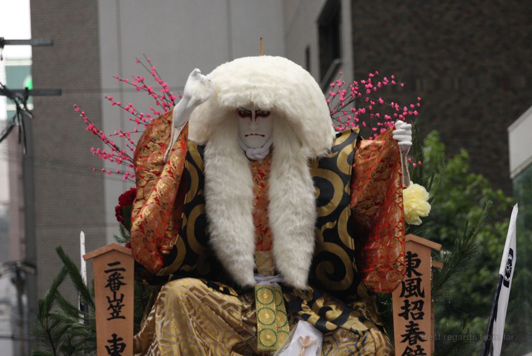 Details of a float showing a scary character during the Hakata Gion Yamakasa festival in Fukuoka, Kyushu, Japan