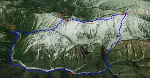 The 3D track of the Yari-dake 3-day hike in the Japanese Alps, with camps.