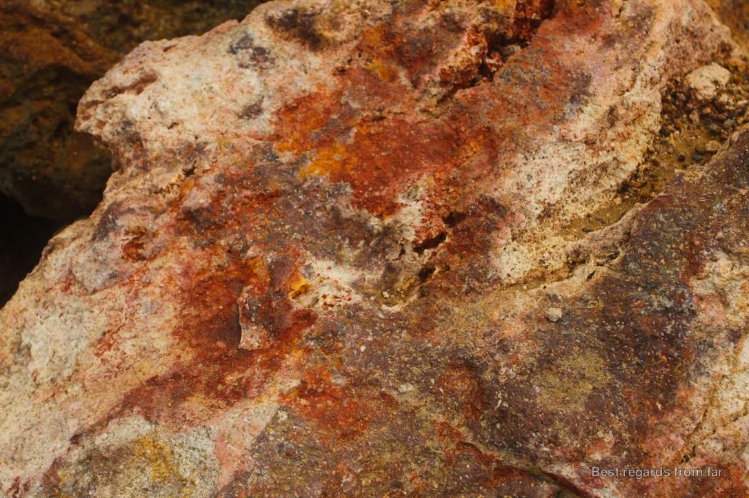 Colourful volcanic rocks on the active Asahi-dake volcano in the Daisetsuzan National Park, Hokkaido Japan. The start of the Grand Traverse hike.