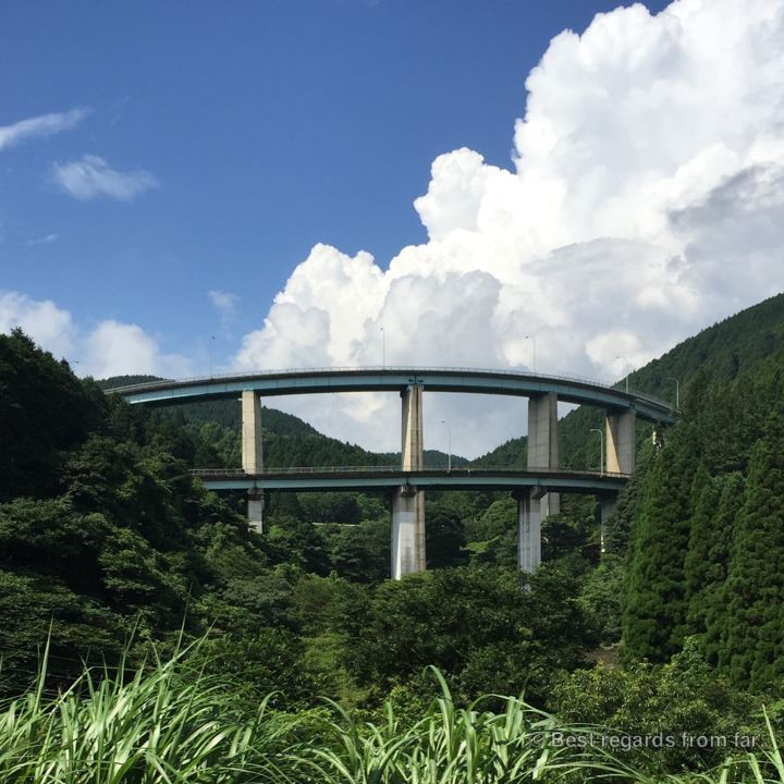 Impressive civil engineering of a road ramp in Japan elevating the road.