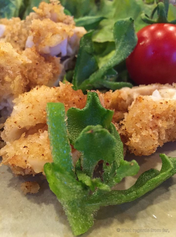 Tempura cuttlefish with ice plant, ryokan, Hokkaido.