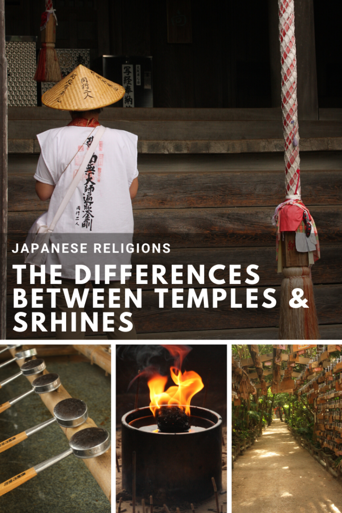 Text about the differences between temples & shrines. The back of a pilgrim, a candle blowing.
