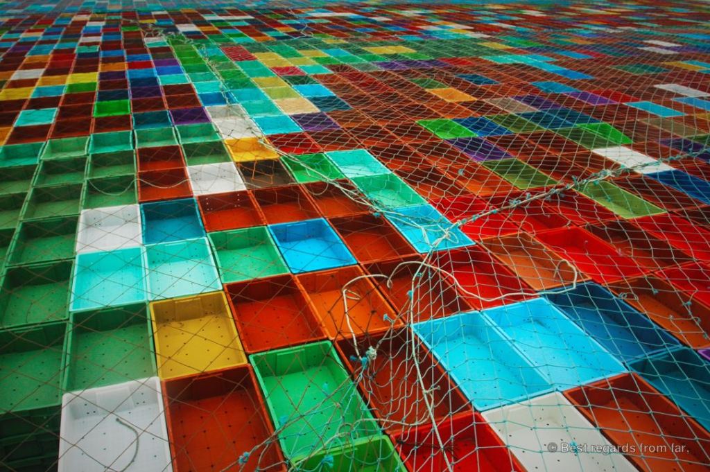 Colourful fishing crates in Rausu, Japan.