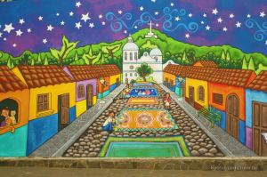 The village of Ataco depicted on a mural, Ataco, El Salvador