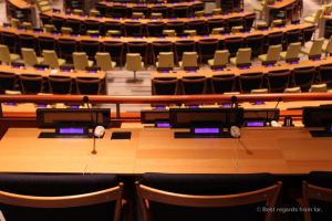 Close-up at the Trusteeship Council, United Nations headquarter, New York City.
