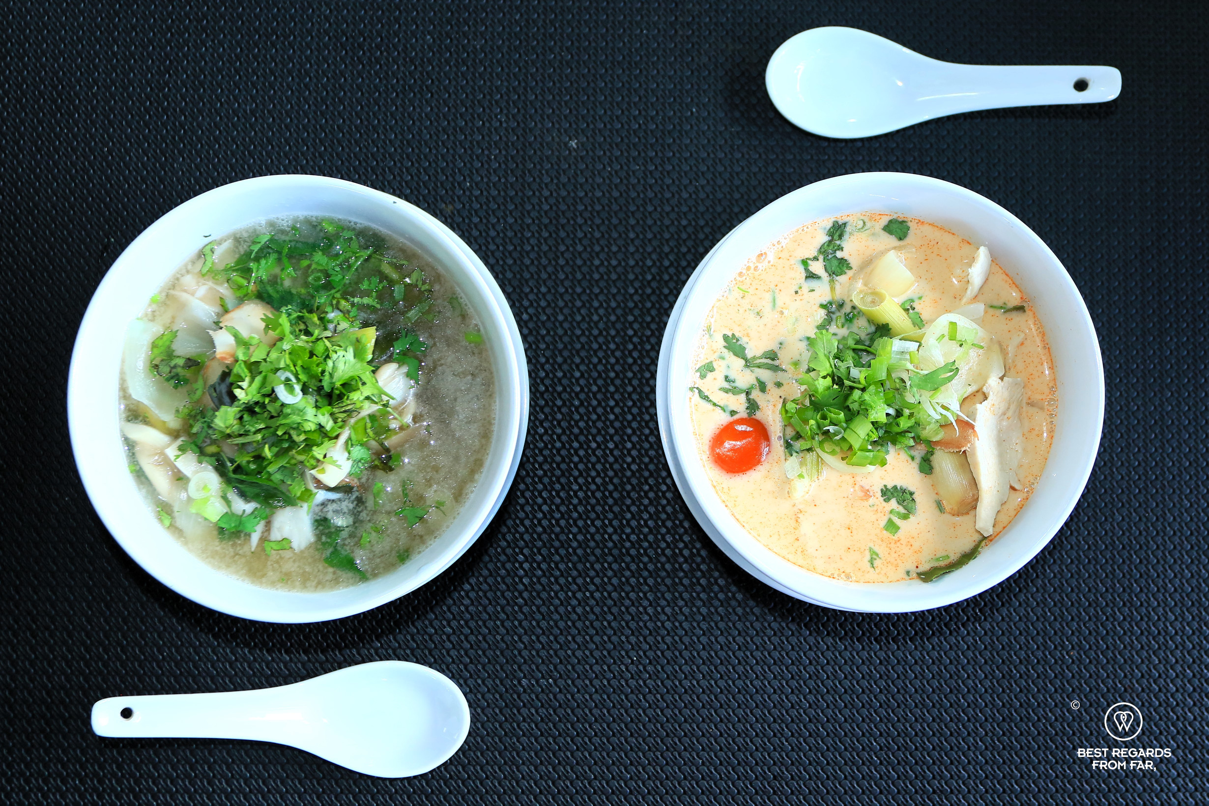 Chicken coconut soup and local soup, Thai cooking class, Chiang Mai
