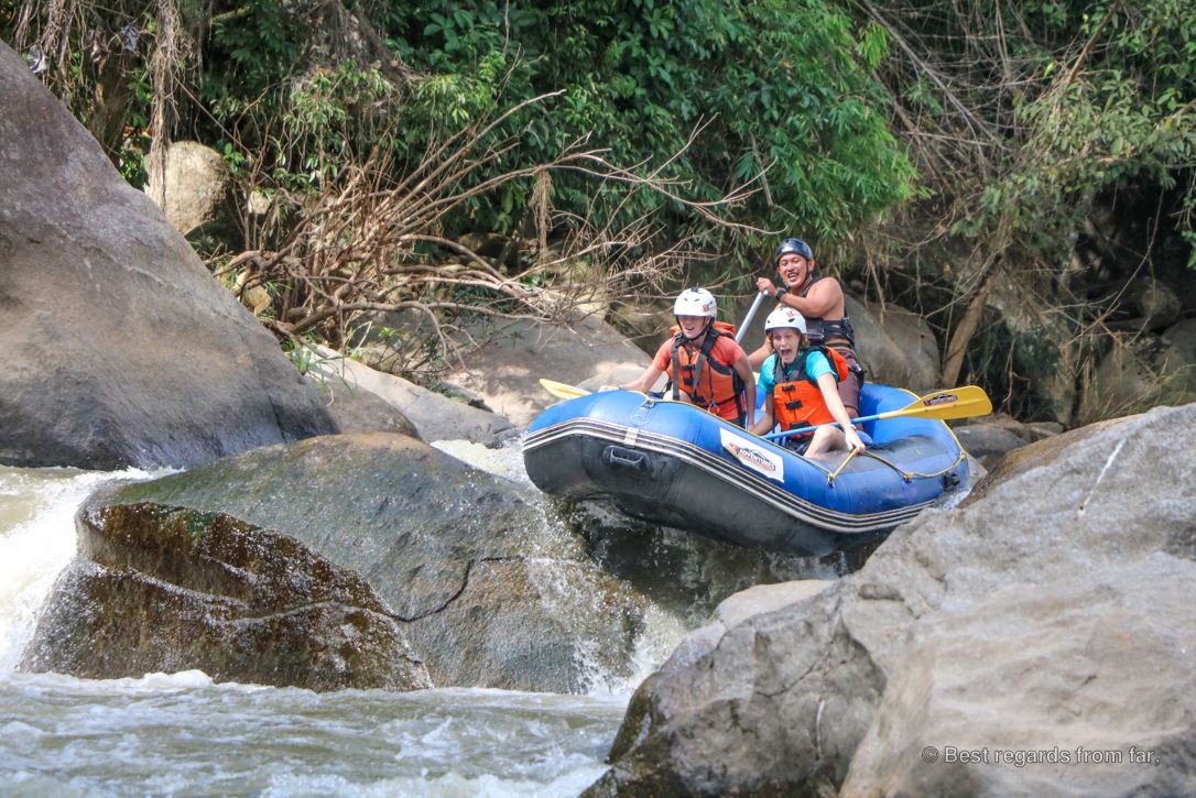 Raft going down white water on the Taeng Mae River, Chiang Mai