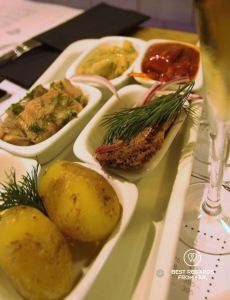 Inlagd sil (herring) at Hav restaurant at Hötorgshallen market in Stockholm, Sweden