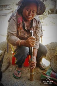 Tea cigar making in Ban Komaen Tea Village, Pongsali, Laos
