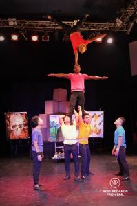 Acrobats performing a human pyramid at Phare the Cambodian Circus, Siem Reap, Cambodia.