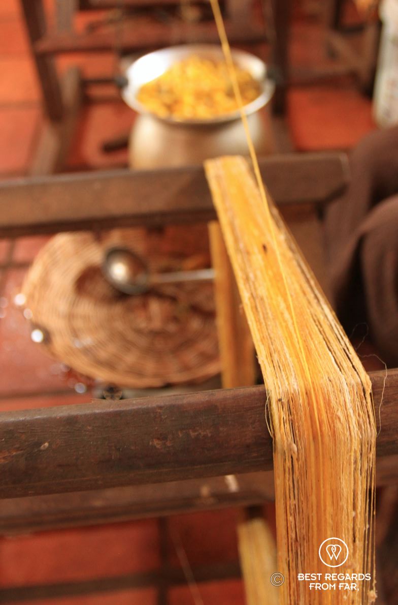 Golden silk being spun.