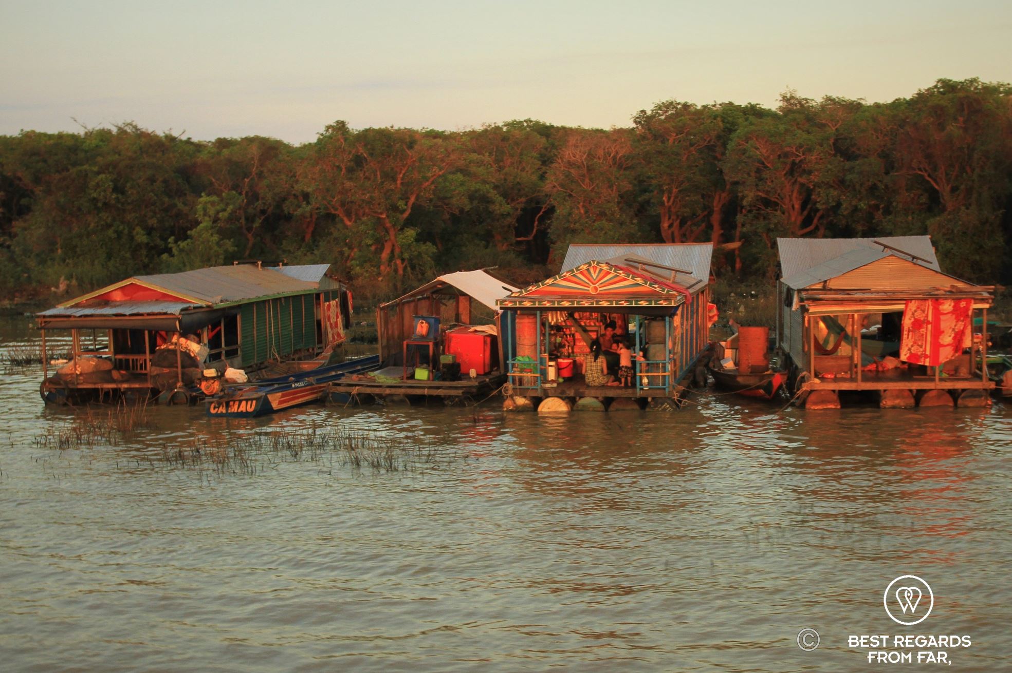 Sunset on the Chong Kneas floating village, Cambodia.
