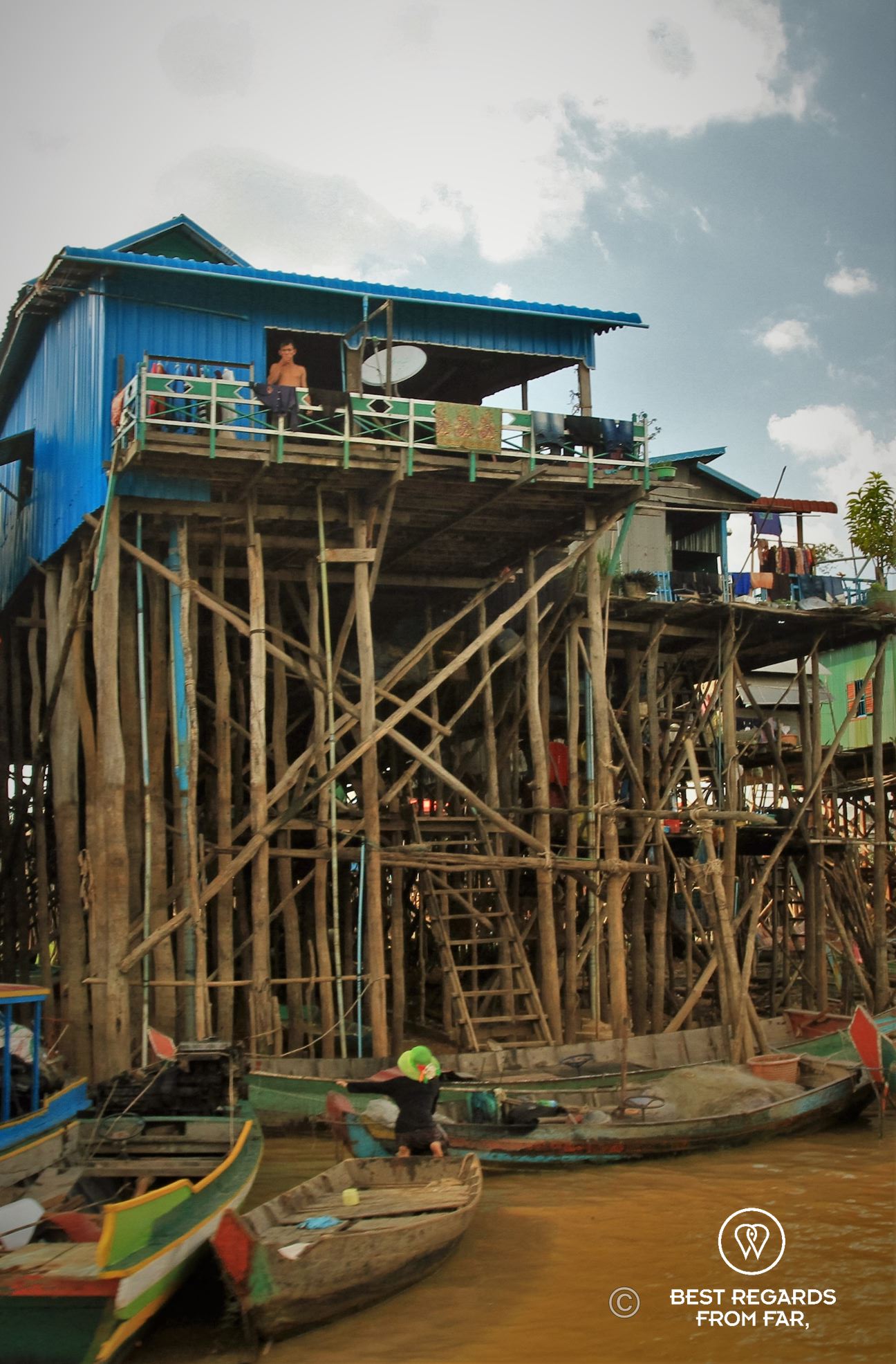 Wooden house on stilts.