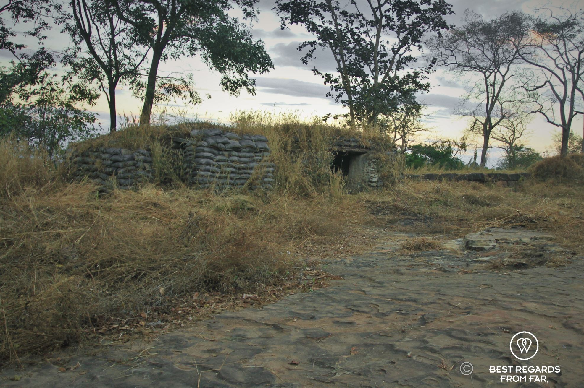 Military outpost on Preah Vihear in Cambodia bordering Thailand.