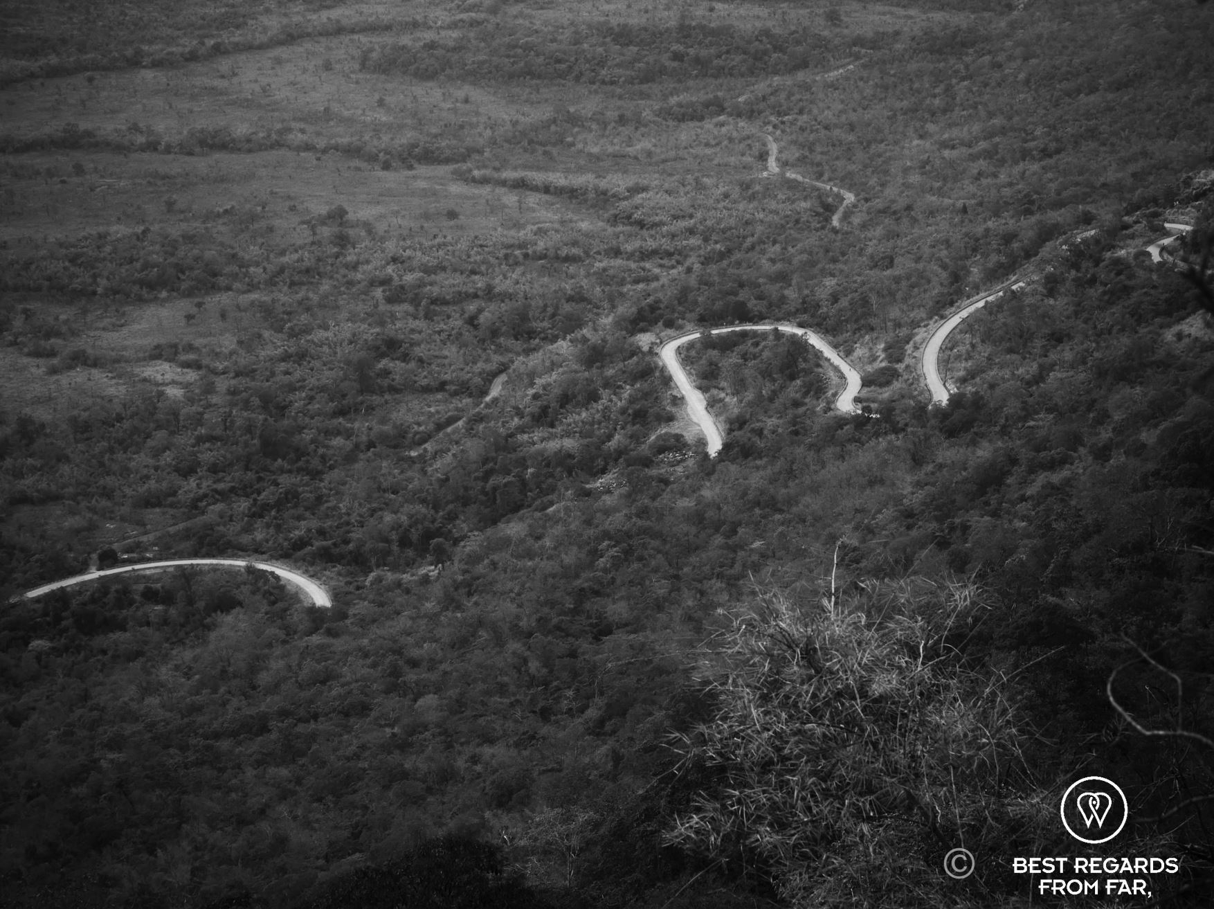 Winding road on the slope of a mountain.