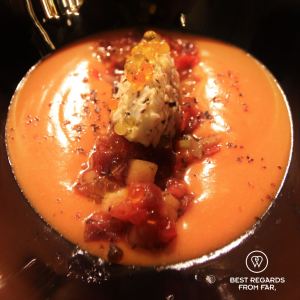 South seas salad on gazpacho at Balius Bar in Barcelona.