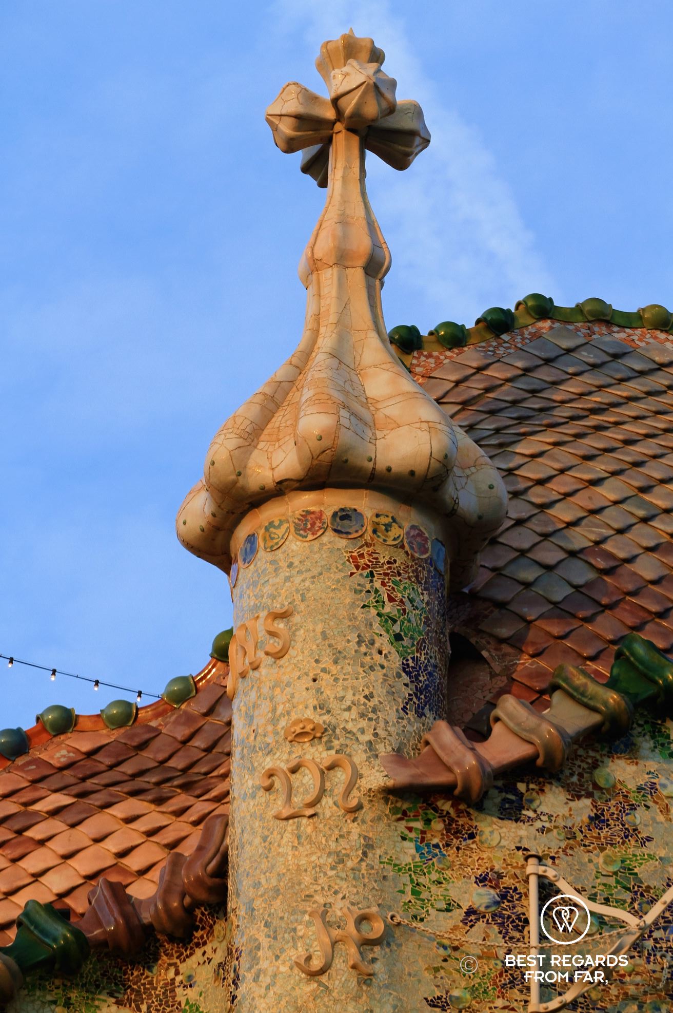 Typical curvy decoration on the roof of Casa Battlo by Gaudi in Barcelona.