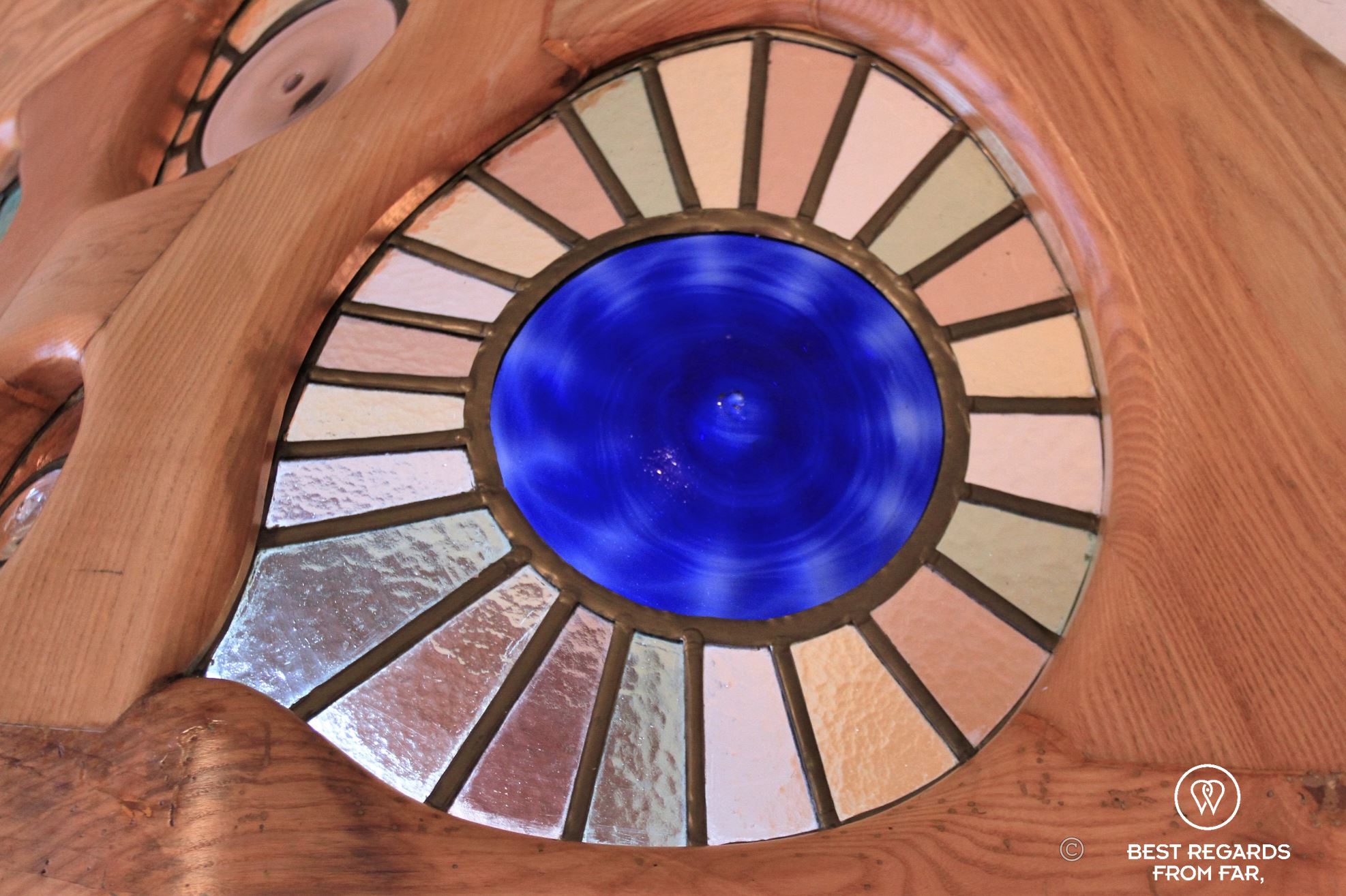 Window resembling an eye by Gaudi at Casa Batlllo.