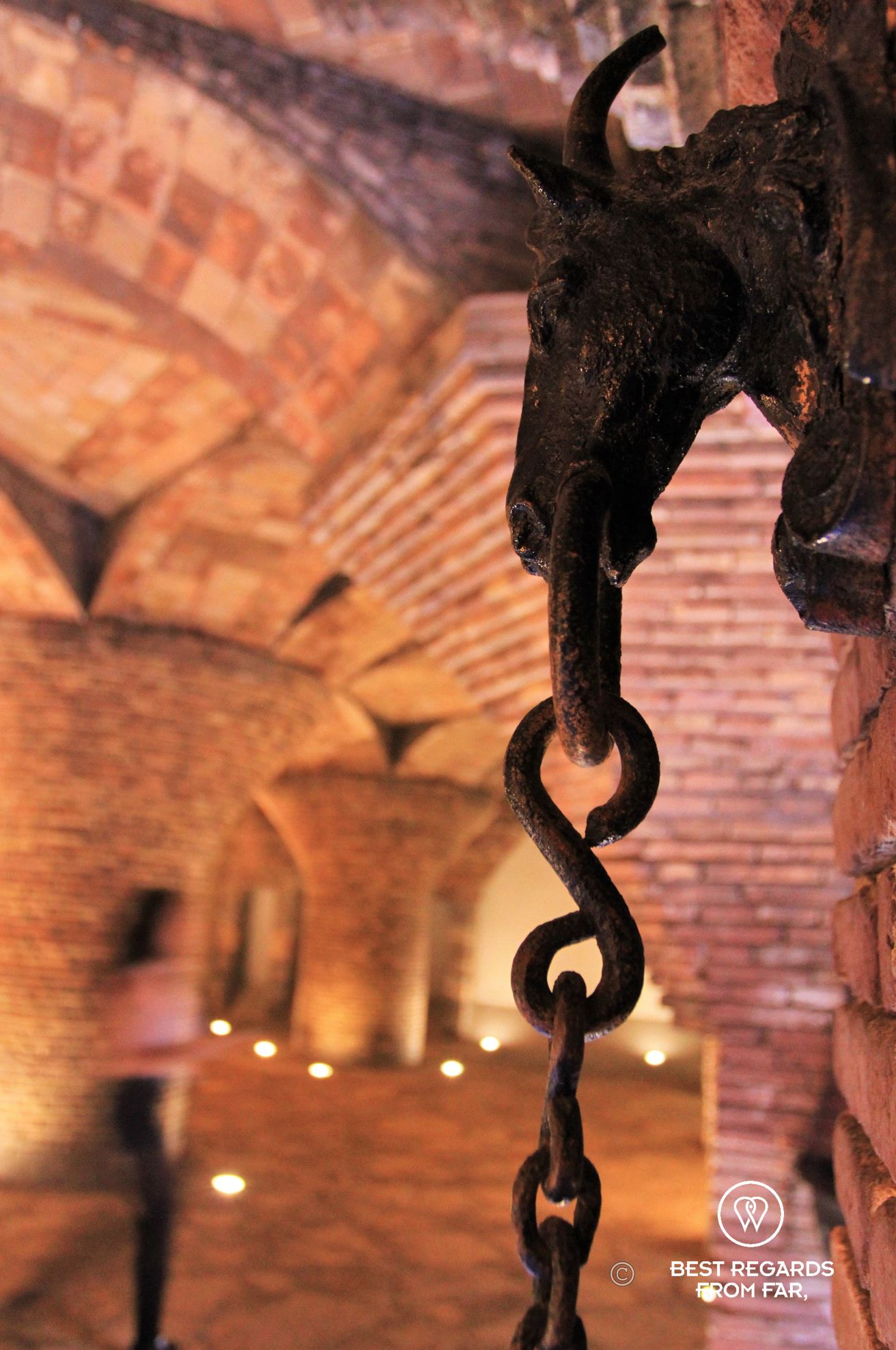 The brick basement of the Palau Güell in Barcelona.