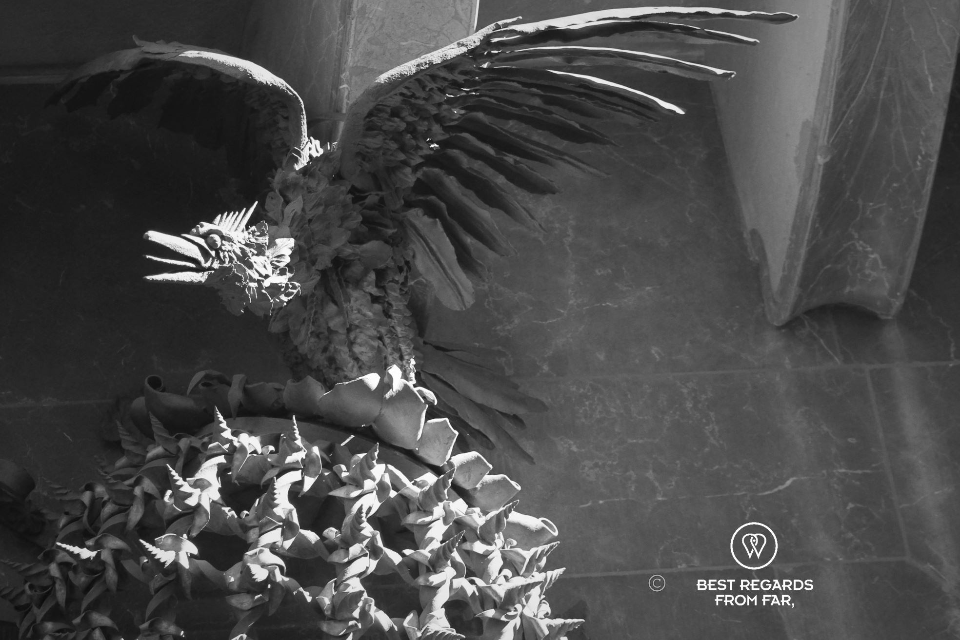 The wrought iron phoenix on the façade of Palau Güell.