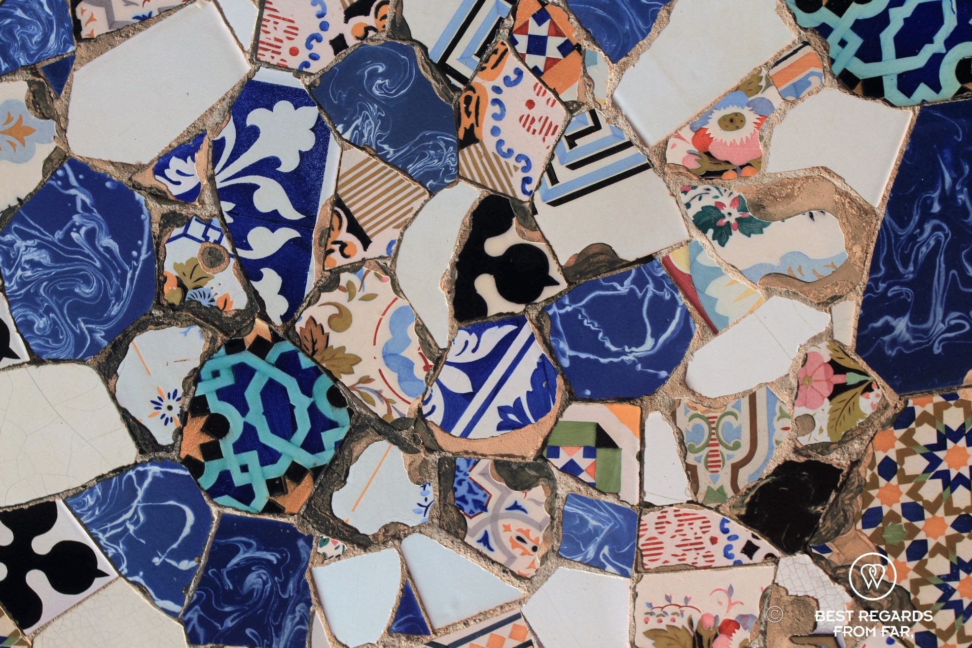 Close up of trencadis at Palau Güell.