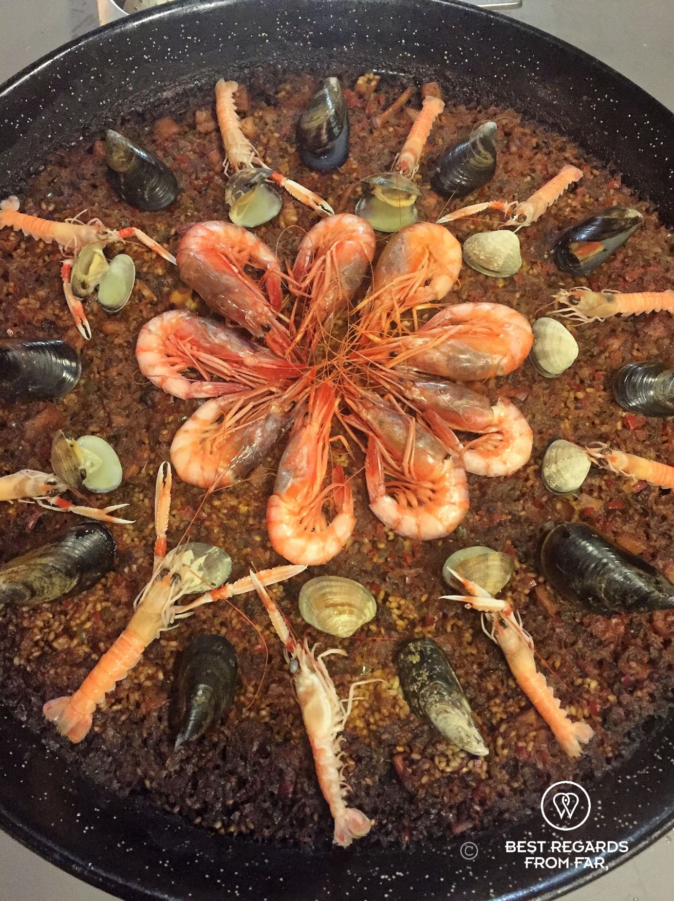 Delicious seafood paella at Born to cook cooking school, Barcelona.