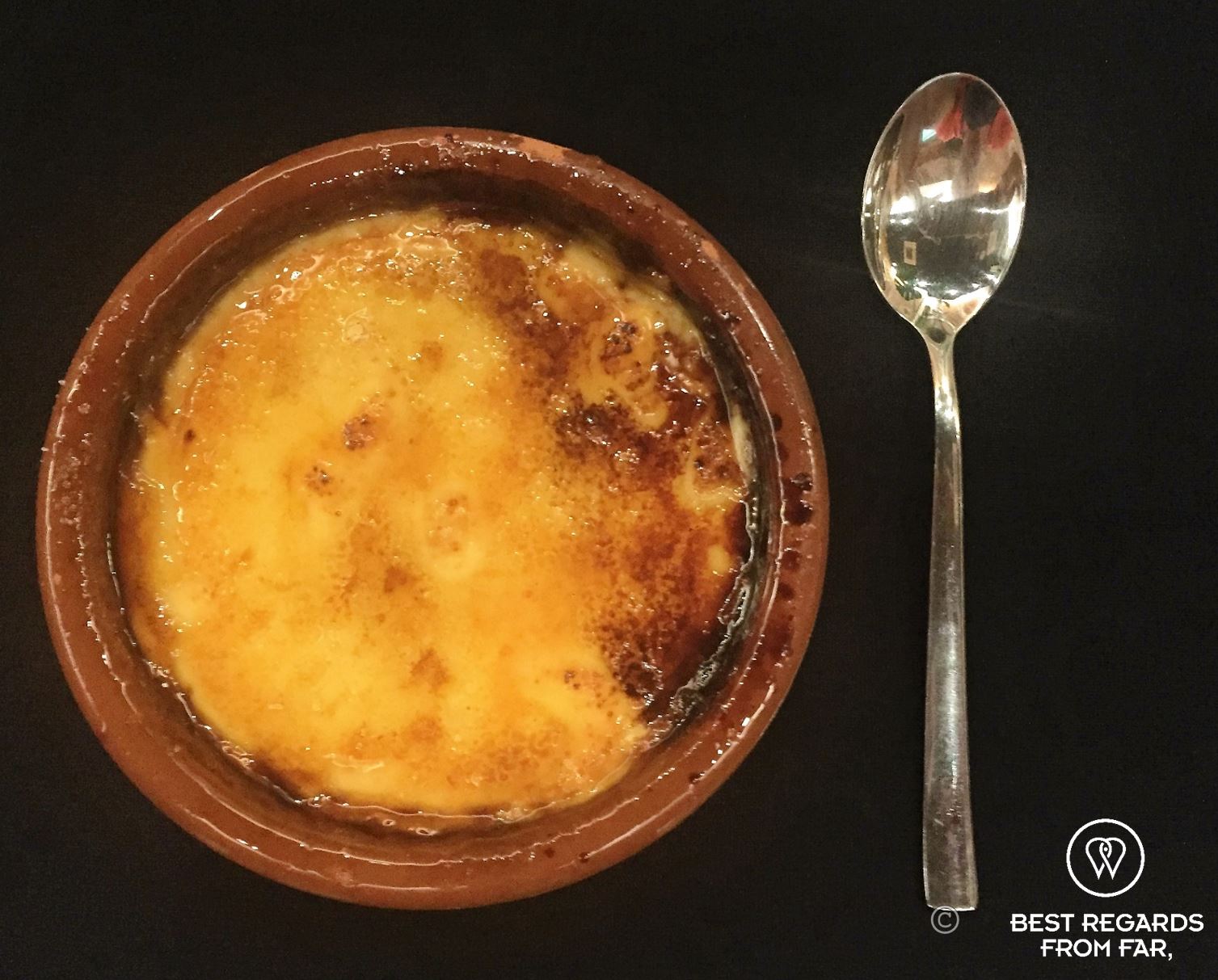 Close up of a crema catalana, Barcelona.