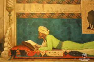 Painting of a young emir studying by Osman Hamdy Bey, Turkey, 1878, Louvre Abu Dhabi, UAE