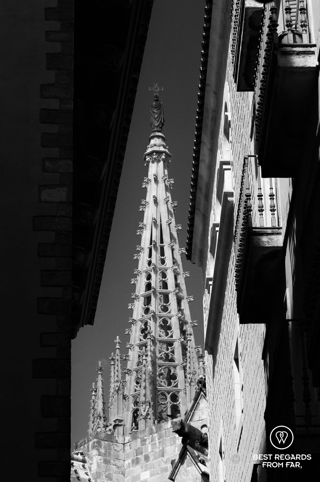 The spire of the Cathedral of Santa Eulalia in Barcelona.