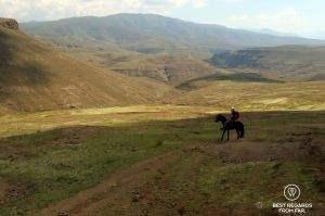 Horseback rider in the mountains of Lesotho