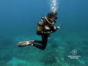 Diver on a safety stop after a great dive, Sodwana Bay, South Africa.