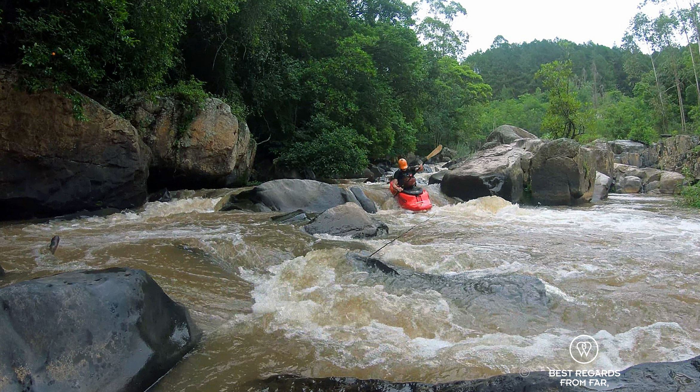 Kayak support while geckoing the Sabie River, by the Blyde River Canyon, South Africa