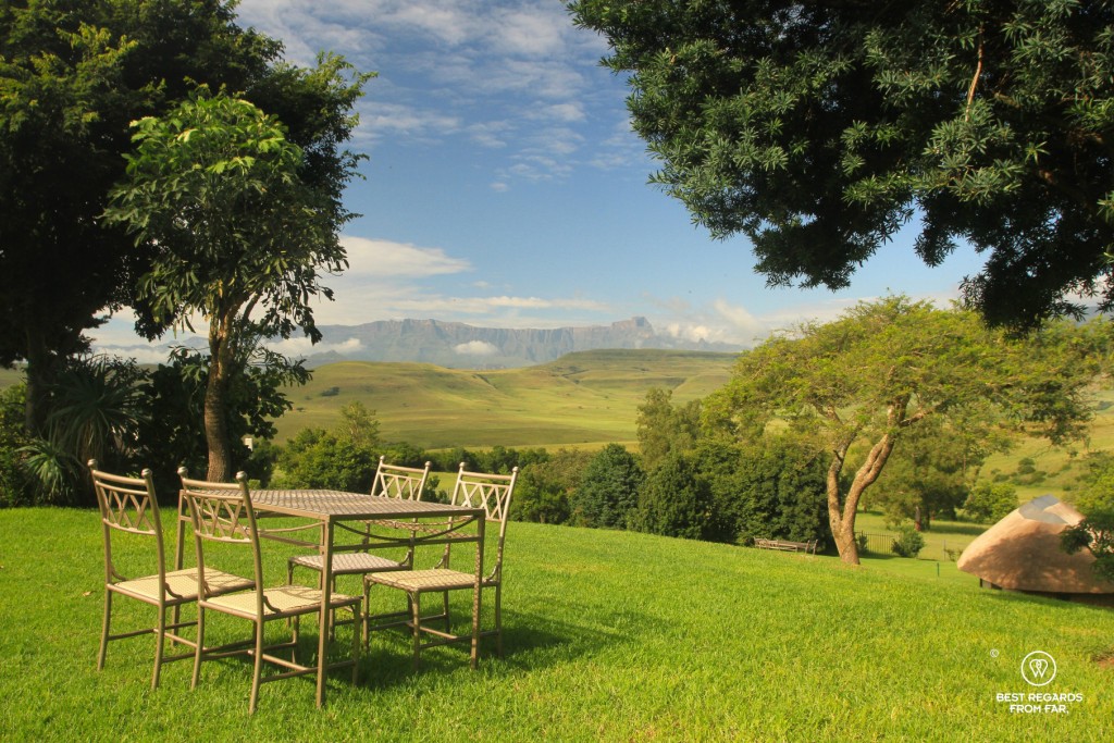 The stunning view on the Amphitheater from the Montusi Mountain Lodge, Drakensberg