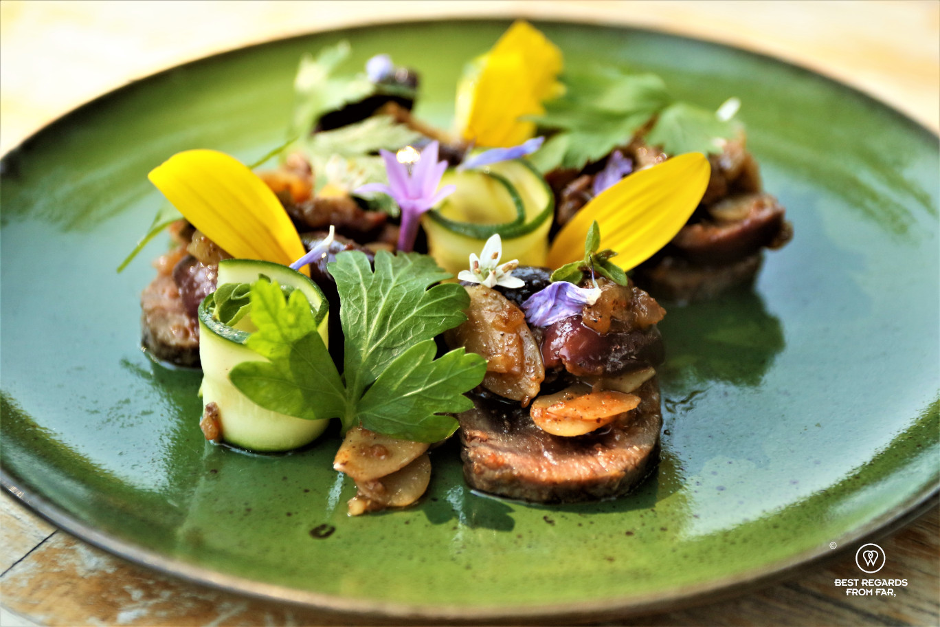Wood-fired Venison with honey almond and olive dressing, Chefs Warehouse Maison, Franschhoek