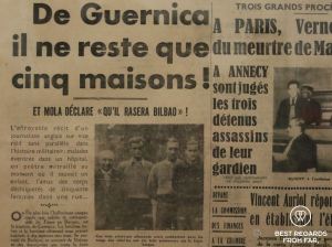 French newspaper heading that informed Picasso about the Gernika bombings.