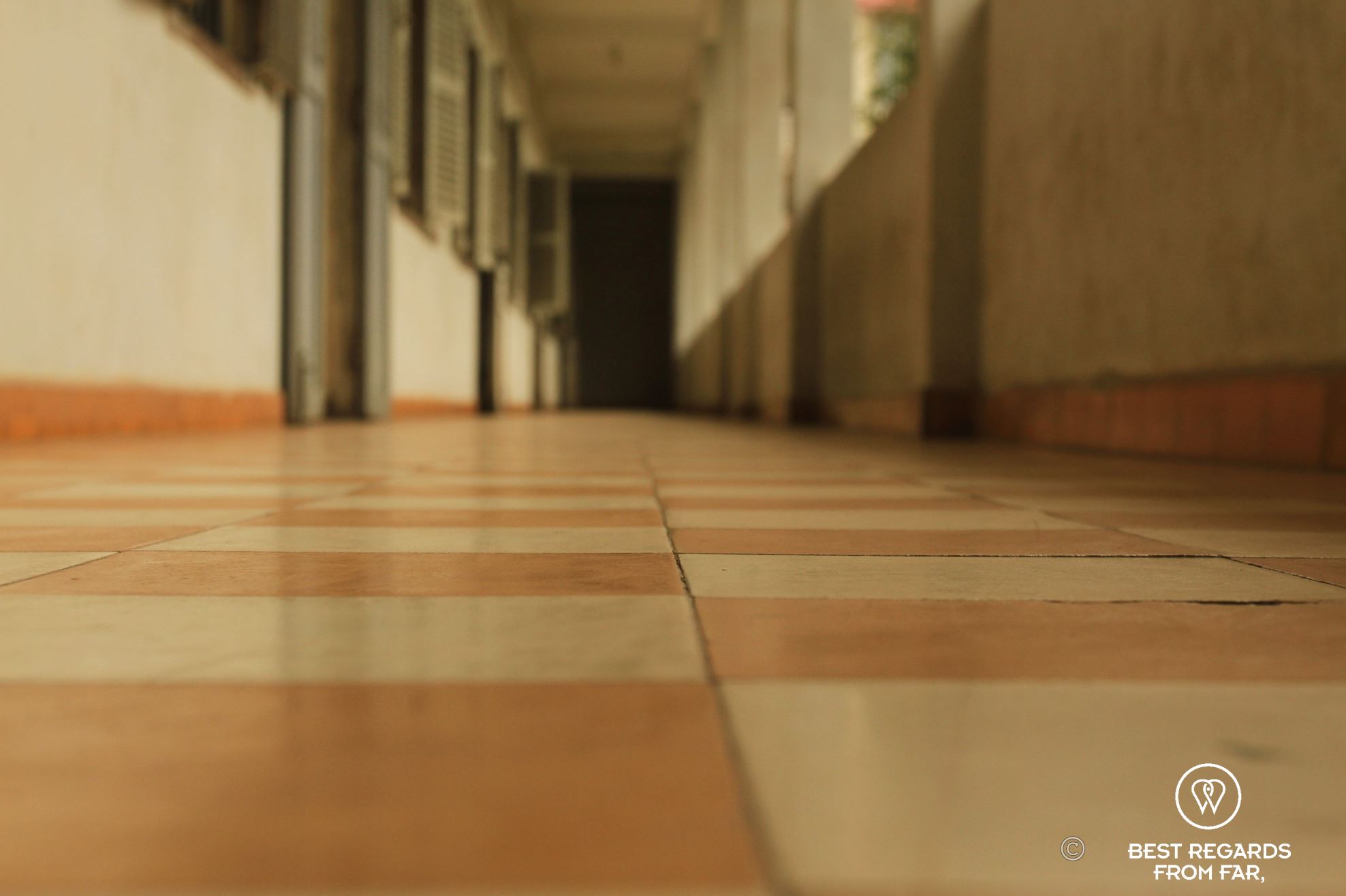 Hallway of the Tuol Sleng Genocide Museum in Phnom Penh.
