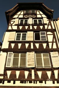 Typical half-timbered house with wood carvings, Strasbourg, France