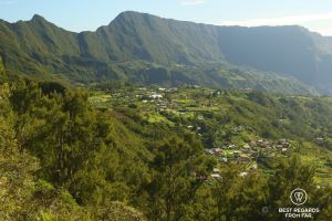 Aerial view on Le Belier in the Salazie amphitheater on the exclusive multiday hike through the 3 cirques, Réunion Island.
