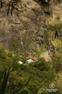Aerial view on Ilet à Bourse in Mafate on the exclusive multiday hike through the 3 cirques, Reunion.