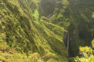 View on the Trou de Fer waterfall among the greenery as part of the exclusive multiday hike through the 3 cirques on Réunion Island