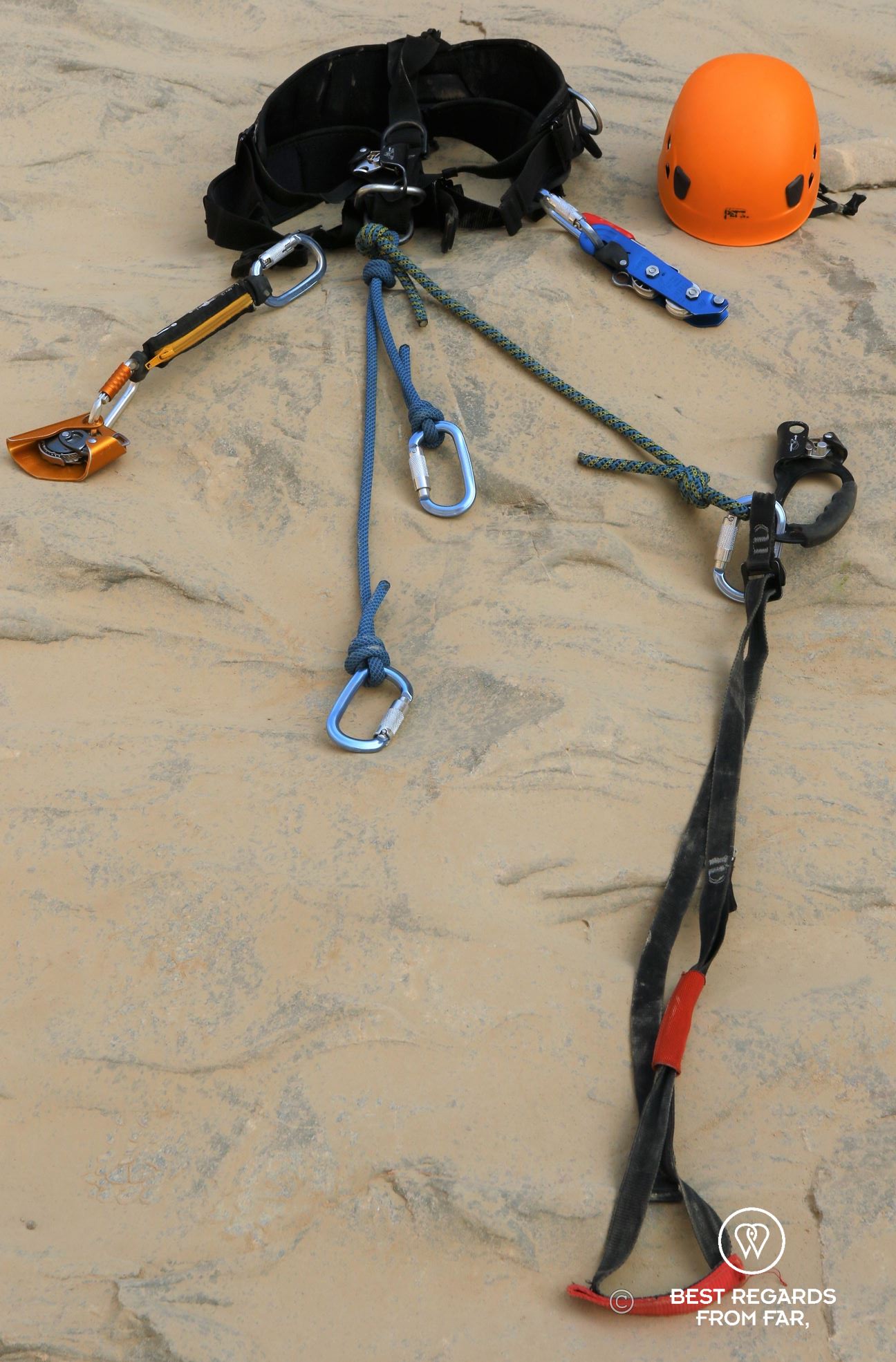 Technical caving and roping gear.