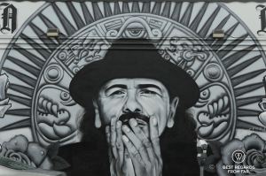 Black and white mural in Mission, San Francisco.
