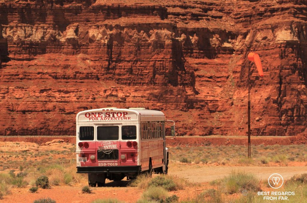 Bus back to Moab after rafting the Cataract Canyon with Western River Expeditions, Utah, USA.