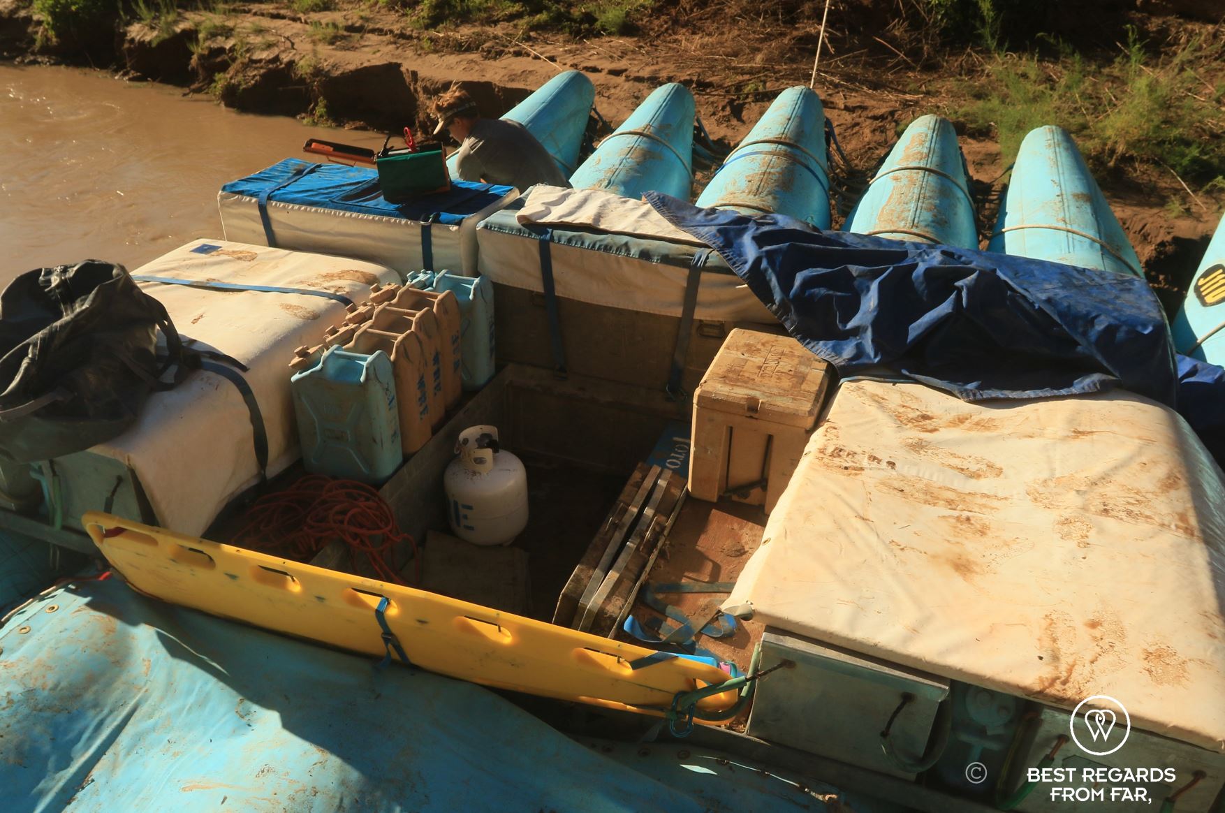 Storage space in the custom-made raft by Western River Expeditions to navigate the Cataract Canyon section of the Colorado River, Colorado River.