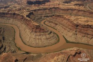 Aerial view of Confluence, the merging of the Green River and the Colorado River, Utah, USA.