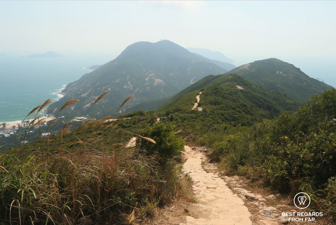 Dragon’s Back hiking trail on Hong Kong Island with the mountains and the ocean