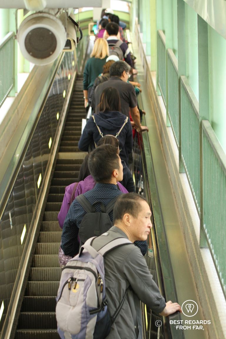 Hong Kongers communting using the mid-levels escalators on Hong Kong Island