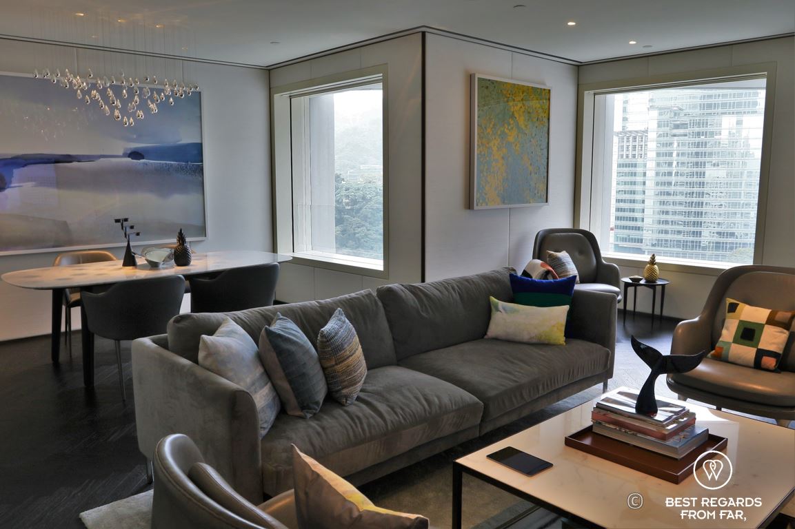 Interior decor of the luxurious suites of the Murray hotel in Hong Kong on the top floor
