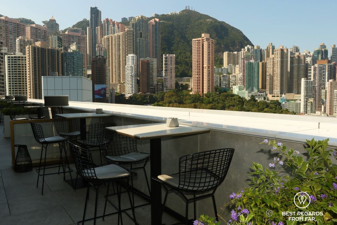 Popinjays stylish cocktail rooftop bar overlooking Victoria Peak and Hong Kong Island at The Murray