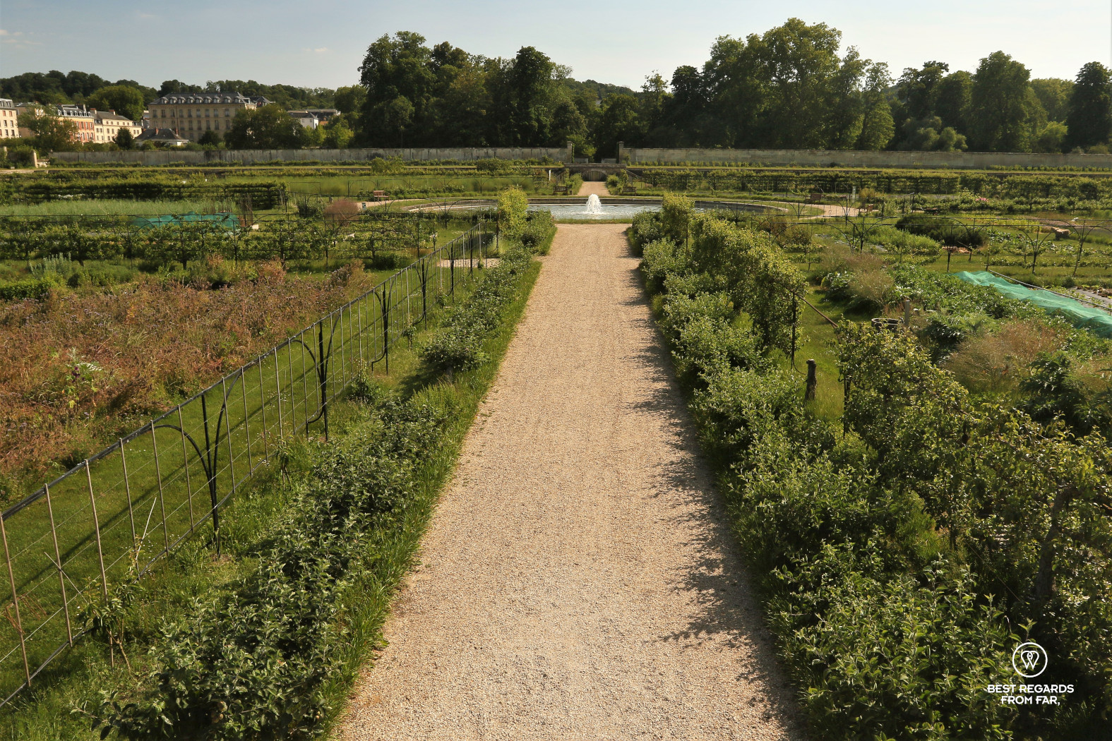 View on the central fountain in the King's Kitchen Garden in Versailles.